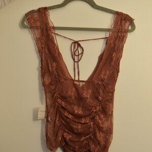 Muted Pink Mesh Floral Free People Top, Medium